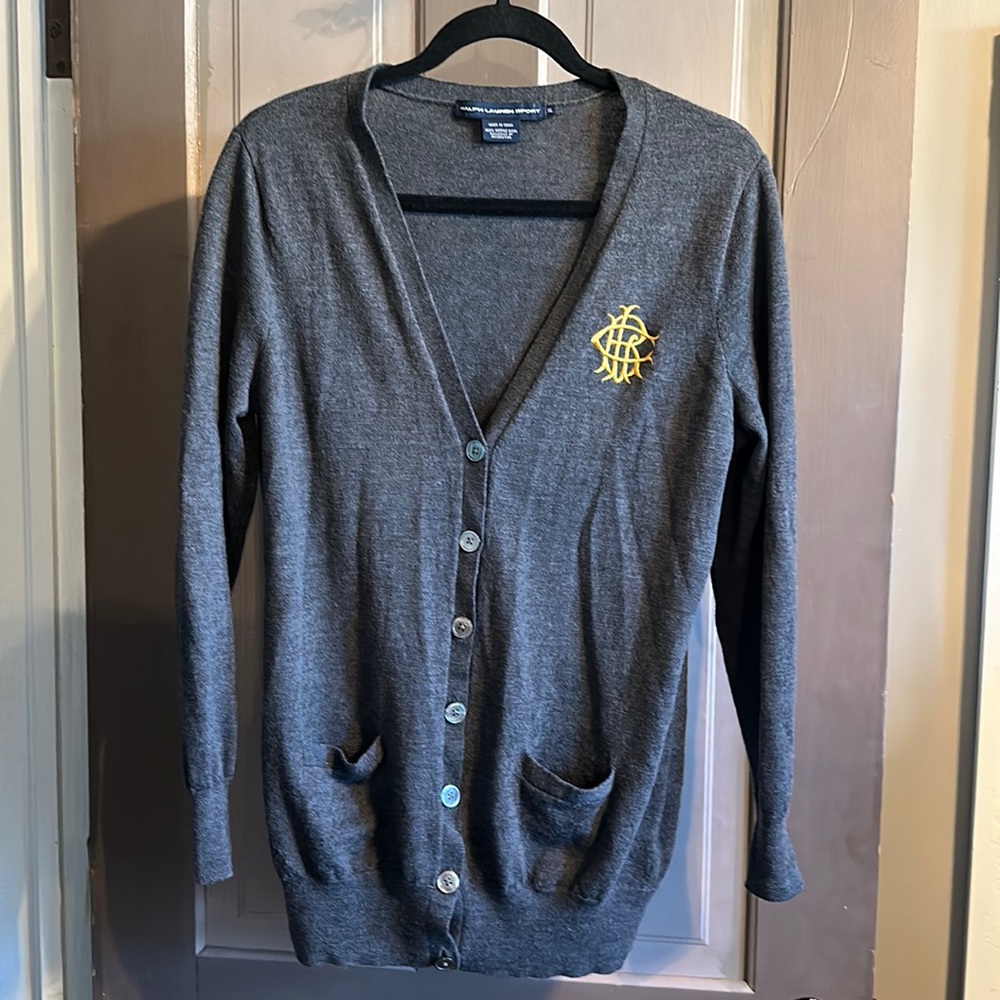 Ralph Lauren sport cardigan 100% merino wool. EUC. Fits like a large